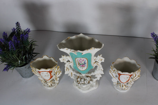 SET 3 vieux paris porcelain floral vases