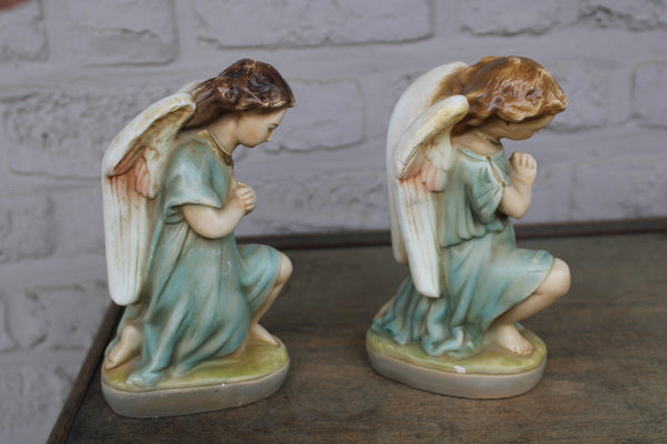 PAIR french chalk Angel religious kneeling figurine statue religious