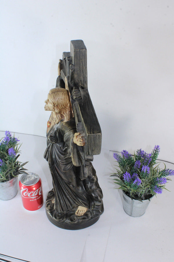 Antique LARGE French christ crucifix statue religious