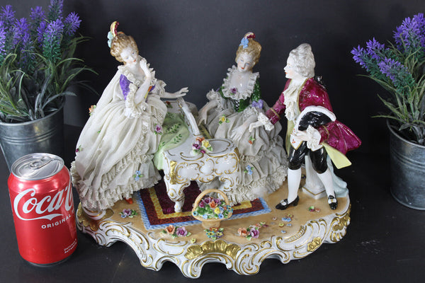Antique GERMAN  unterweissbach marked lace porcelain group piano statue