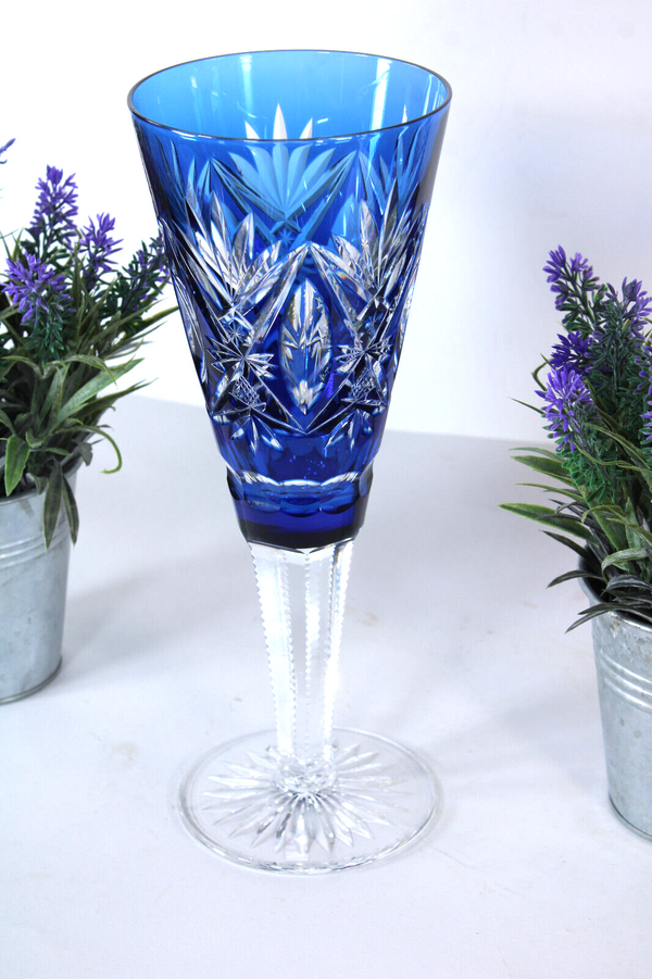 VAL SAINT LAMBERT Blue bridal wedding coupe vase hubert fourage