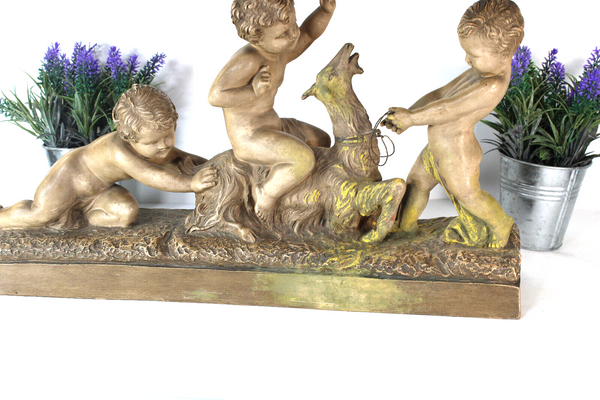 XL Antique ART DECO CIPRIANI signed Terracotta putti cherub figurine goat statue