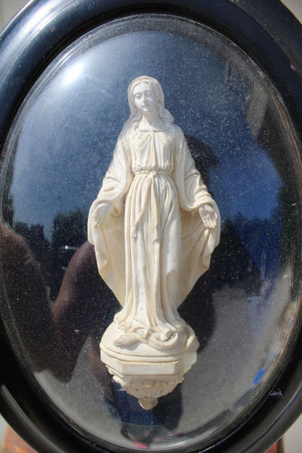 Antique napoleon III meerschaum carved madonna figurine framed