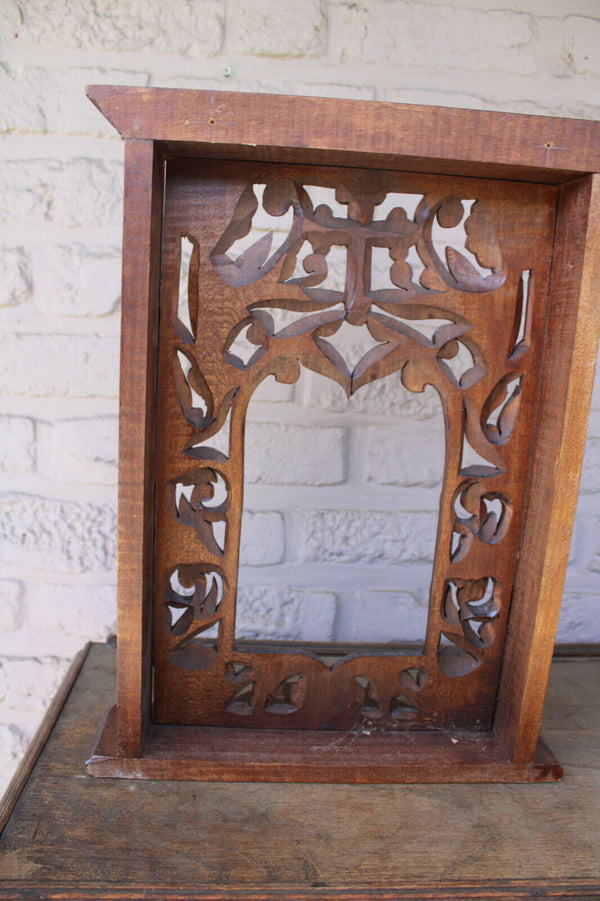 Antique French religious wood carved frame chapel stand