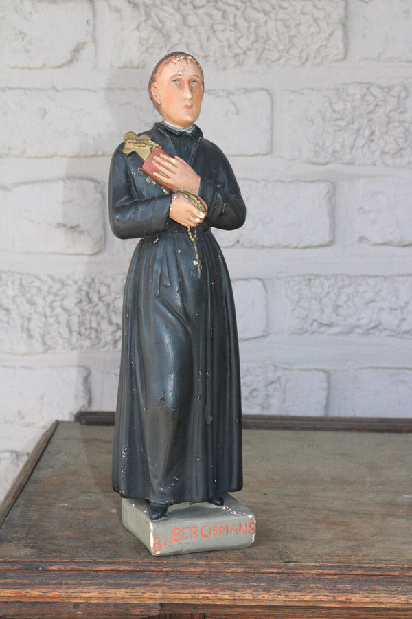 Antique chalk johannes berchmans Saint figurine religious statue