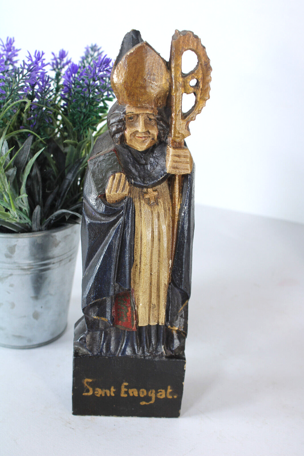 Antique French wood carved saint enogat dinard statue sculpture