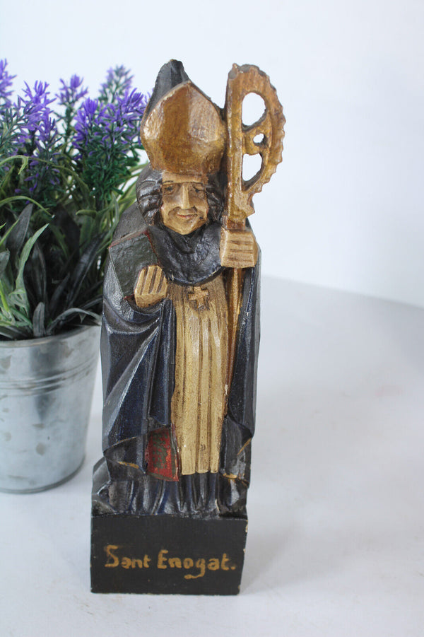 Antique French wood carved saint enogat dinard statue sculpture