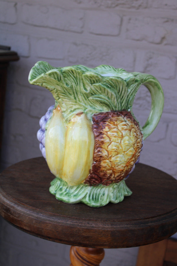 Italy Barbotine Fruit pineapple banana grapes Pitcher vase 1950s