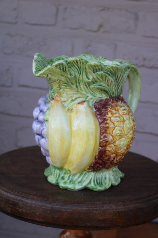 Italy Barbotine Fruit pineapple banana grapes Pitcher vase 1950s