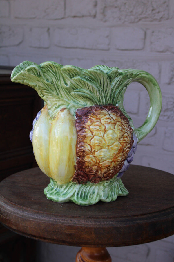 Italy Barbotine Fruit pineapple banana grapes Pitcher vase 1950s