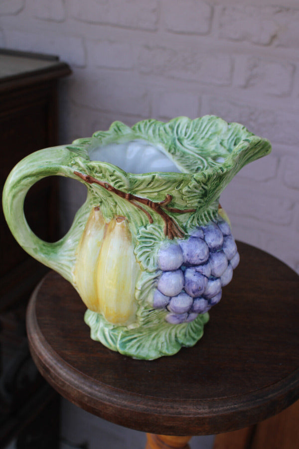 Italy Barbotine Fruit pineapple banana grapes Pitcher vase 1950s