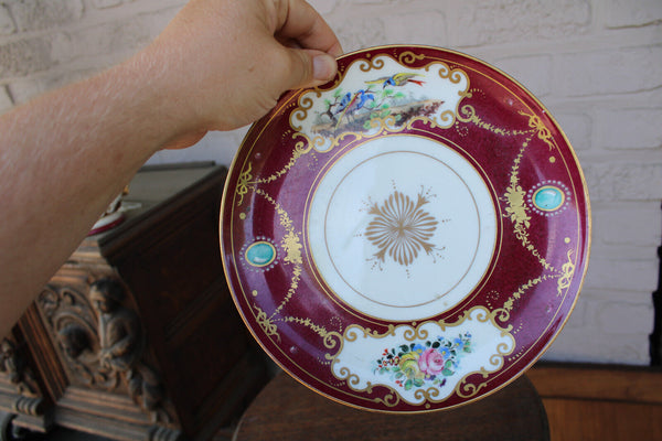Antique Porcelain Bonbonniere box hand paint birds floral decor on plate marked