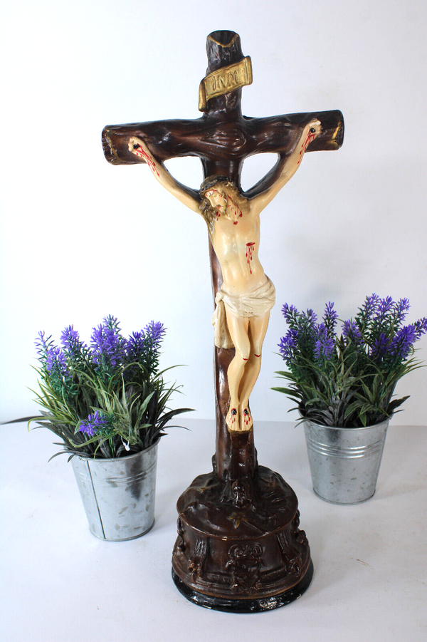 Antique ceramic religious crucifix religious