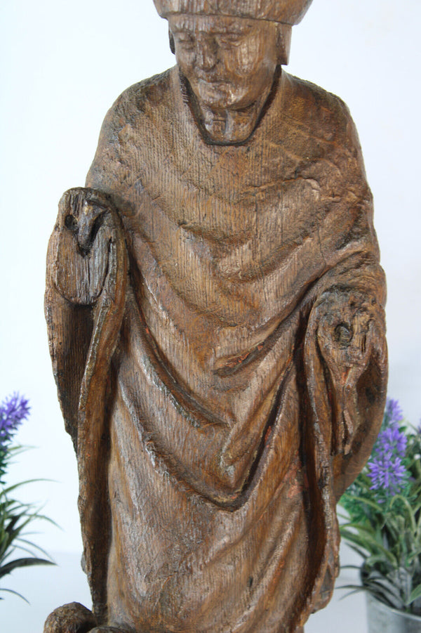 Antique Flemish 17thc Wood carved saint nicholas children statue sculpture rare