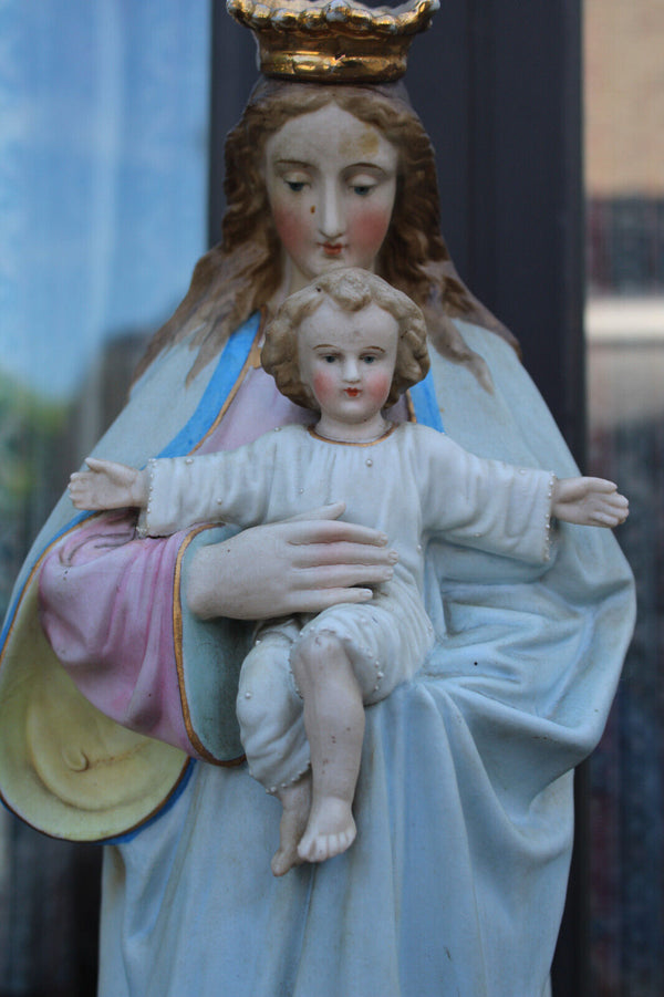 Antique Belgian vieux andenne porcelain bisque madonna angel statue rare