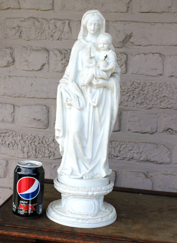 Antique Belgian Porcelain bisque madonna mary child figurine Large religious