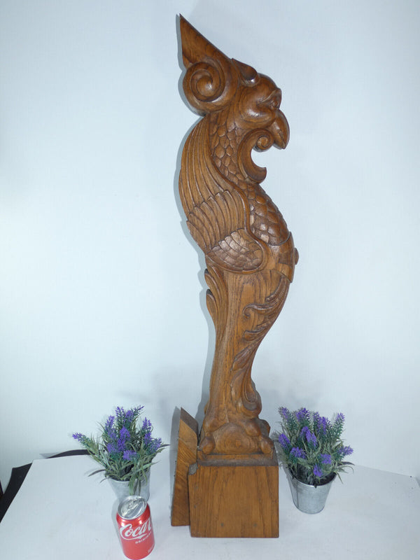 Antique wood carved departure staircase Bird dragon statue