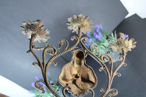 Antique bronze sacred heart christ candelabra candleholder 3 arms