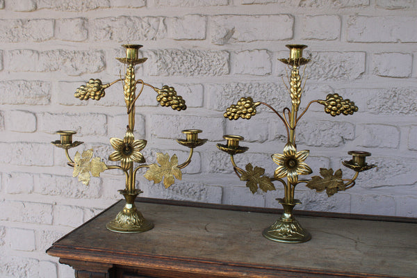 pair antique brass altar church candelabras candle holders religious