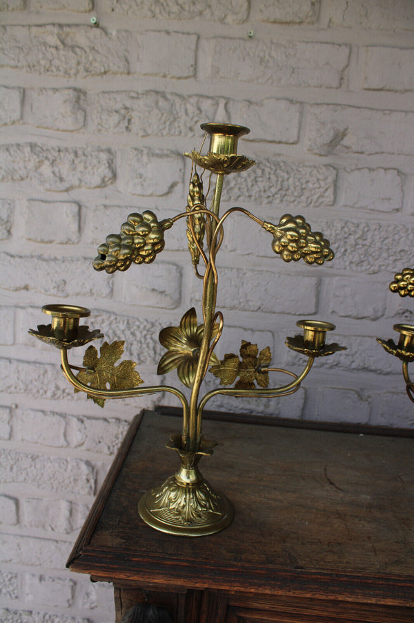 pair antique brass altar church candelabras candle holders religious