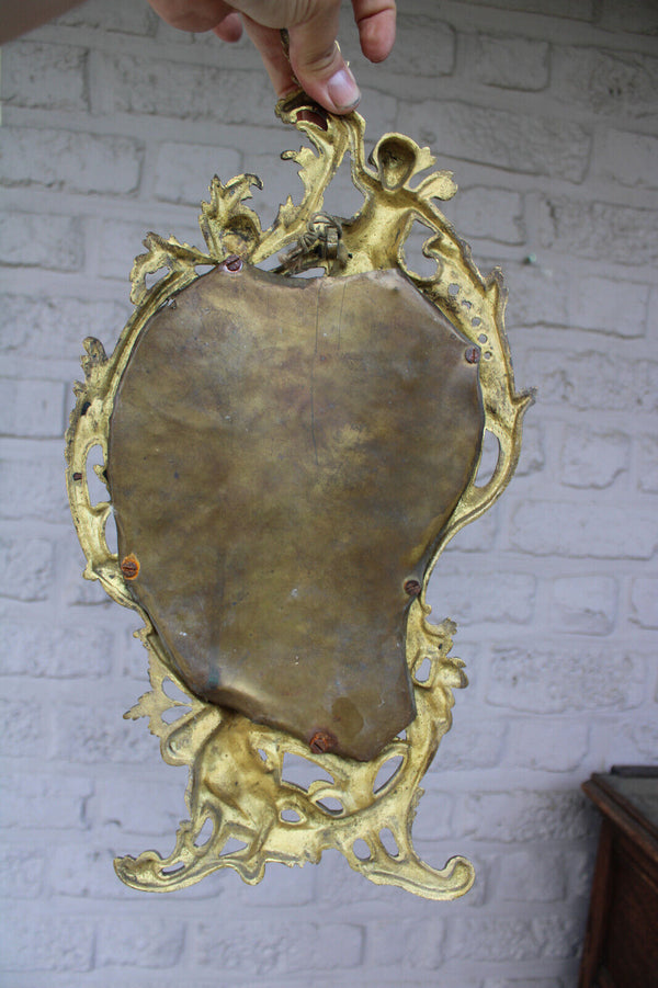 Antique bronze cherub putti figural wall mirror