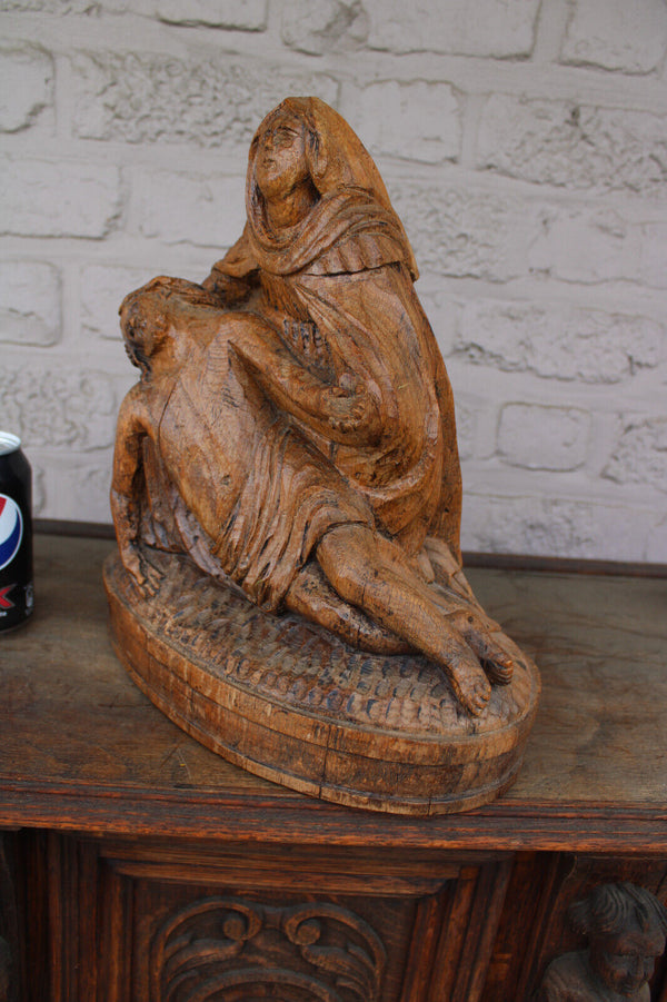 Antique 1800s wood carved pieta sculpture statue jesus religious rare