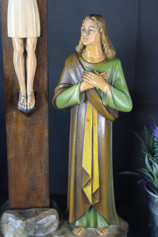 LARGE antique 1930 J DOMMISSE Art deco Terracotta ceramic calvary crucifix