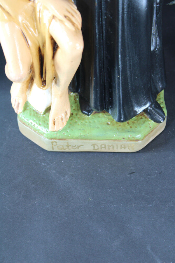 LARGE antique ceramic chalk saint father Damiaan statue religious