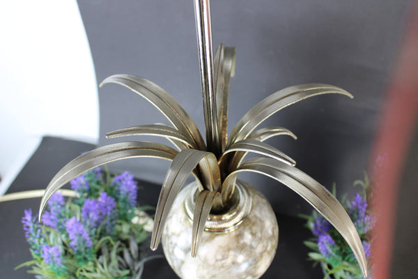 Hollywood regency pineapple leaf onyx chrome table lamp 1970s attr maison jansen