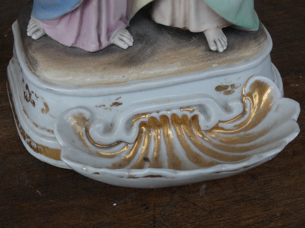 Antique vieux andenne bisque porcelain calvary holy water font crucifix