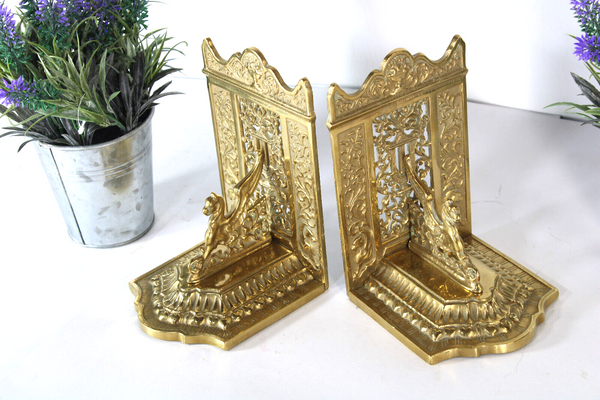 pair vintage brass dragon  bookeds