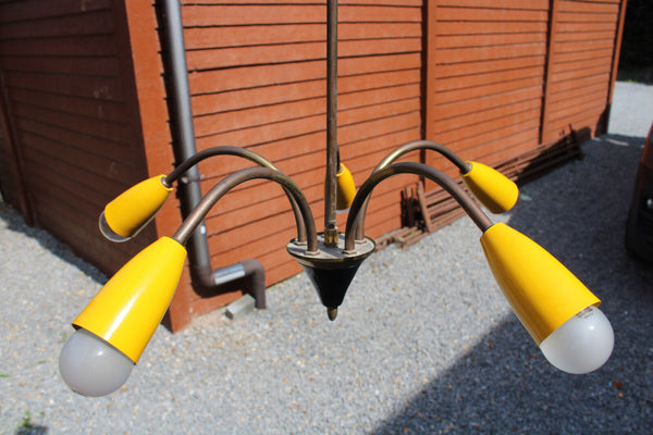 Mid century stilnovo design spider 5 arm chandelier yellow 1960