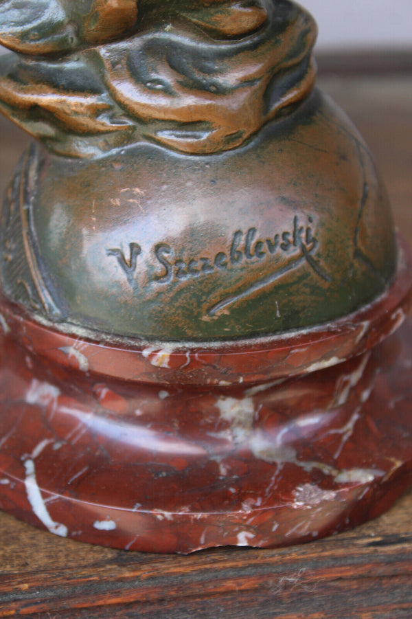 V. Szczeblewski (1888-1965) bronze sculpture statue marble base signed