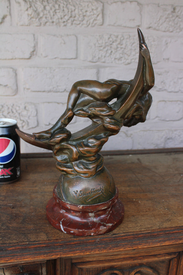 V. Szczeblewski (1888-1965) bronze sculpture statue marble base signed