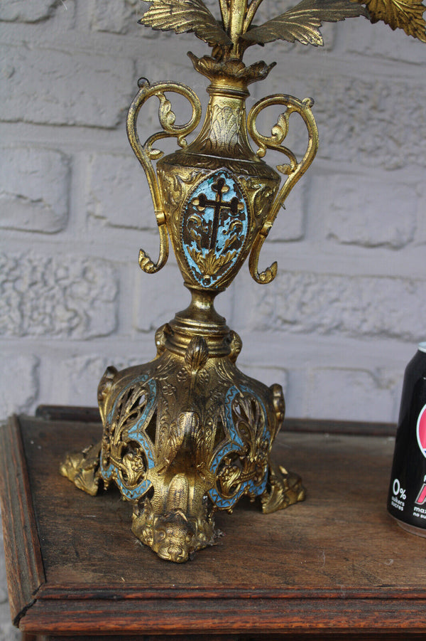 XXL antique church altar candelabra candle holder enamel dragon paws porcelain