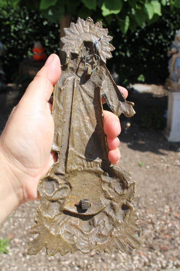 Antique bronze wall holy water font christ jesus angels