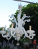 Murano hand blown glass 6 arms chandelier white gold accent 1970s