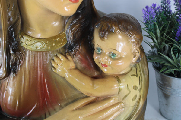 Antique art deco ceramic chalk bust statue madonna child religious