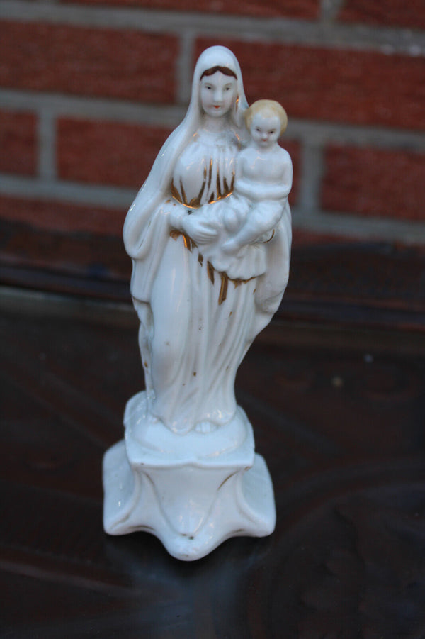 Antique french vieux paris porcelain madonna child figurine statue religious