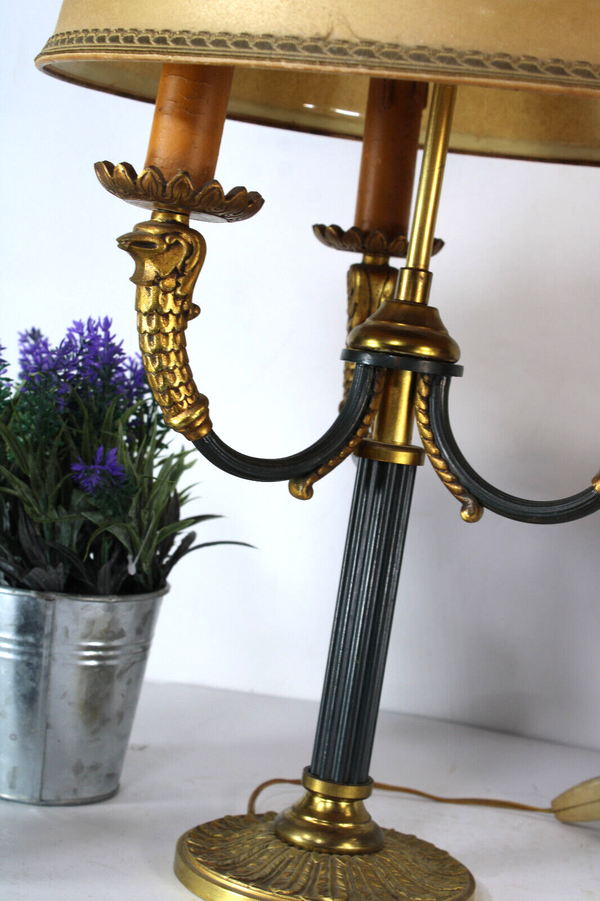 Antique bouillotte Empire eagle bird table lamp
