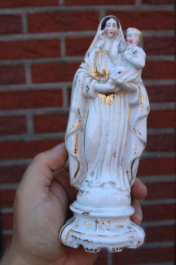 Antique french vieux paris porcelain madonna child figurine statue religious