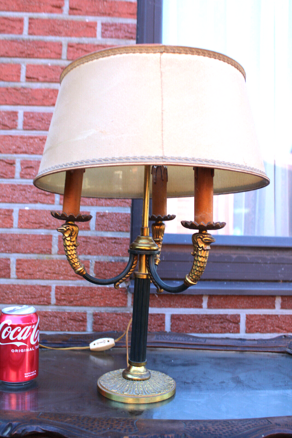 Antique bouillotte Empire eagle bird table lamp