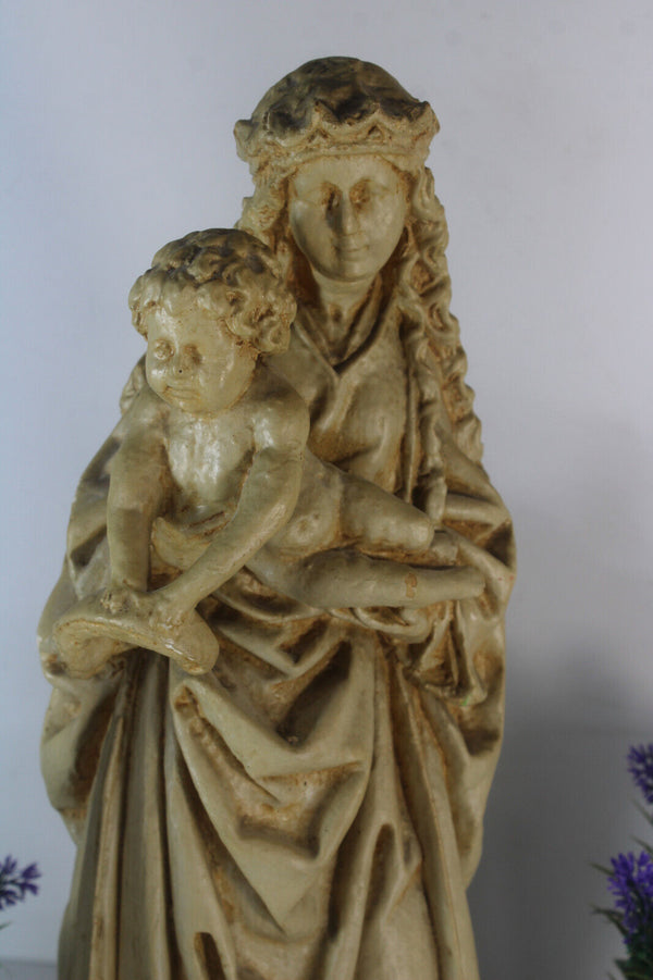 Antique chalk ceramic MAdonna child statue sculpture