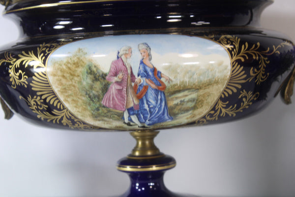 XL Cobalt limoges porcelain Centerpiece bowl victorian scene