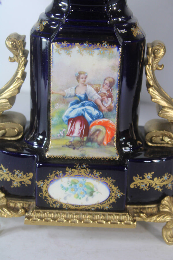 ACF sevres cobalt blue porcelain victorian mantel clock marked