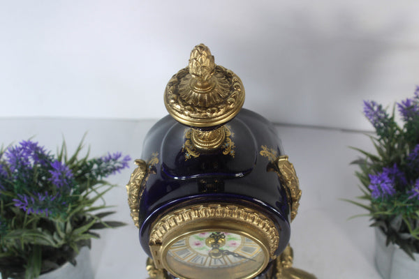 ACF sevres cobalt blue porcelain victorian mantel clock marked