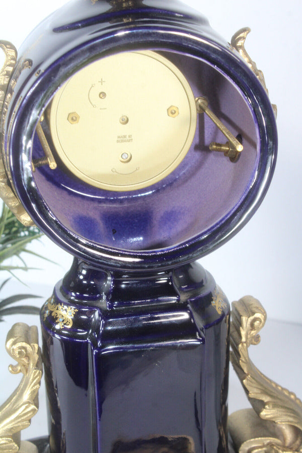 ACF sevres cobalt blue porcelain victorian mantel clock marked