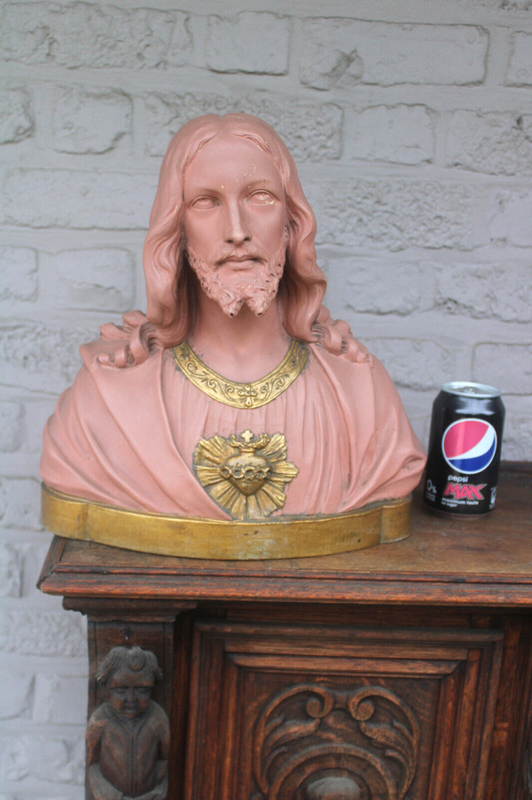 Antique art deco PARENTANI terracotta bust sculpture sacred heart jesus statue