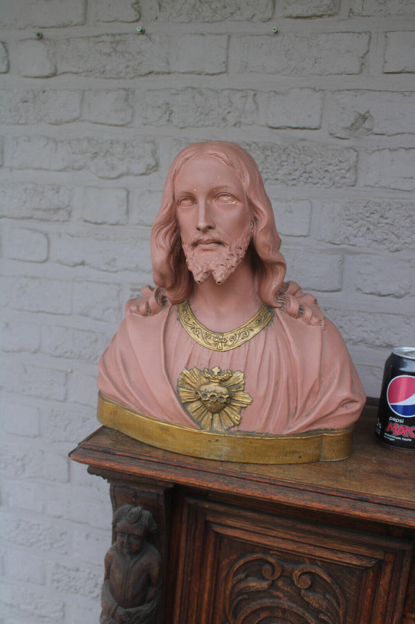 Antique art deco PARENTANI terracotta bust sculpture sacred heart jesus statue