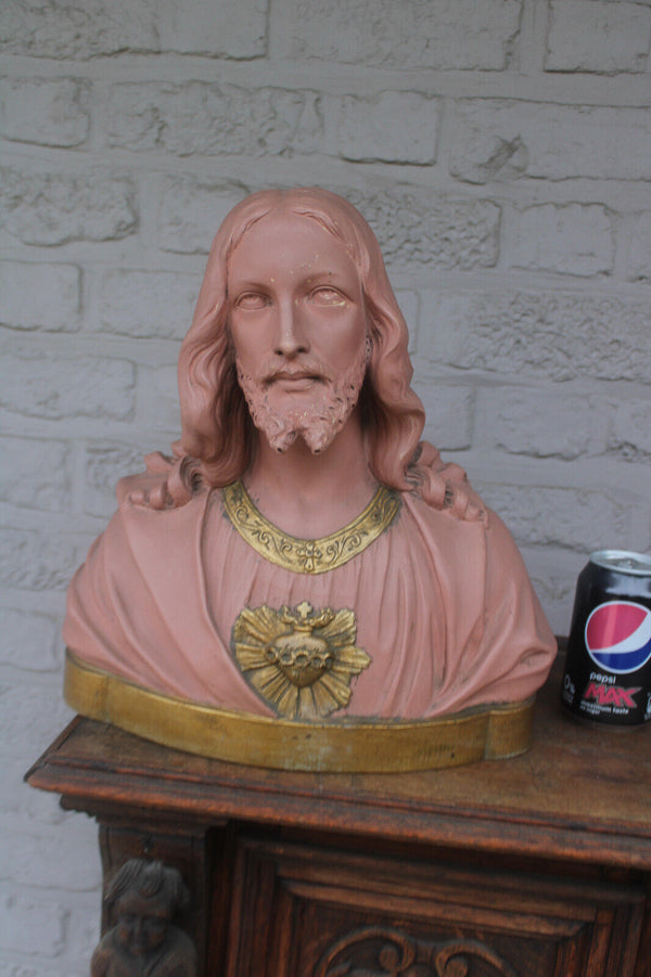 Antique art deco PARENTANI terracotta bust sculpture sacred heart jesus statue